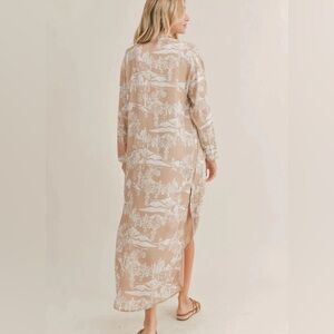 Sadie & Sage High Desert Shirt Dress - Tan and White Cactus Print